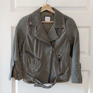 Anina Bing Suede Cropped Moto Jacket–Sz Small / Desert Sage